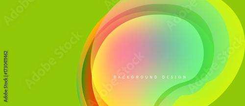 Bright abstract background. Overlapping colorful layers create dynamic visual effect. Gradient hues blend smoothly, forming fluid shapes.