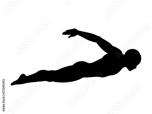 Silhouette of a swimmer in a butterfly stroke pose, professional athlete vector