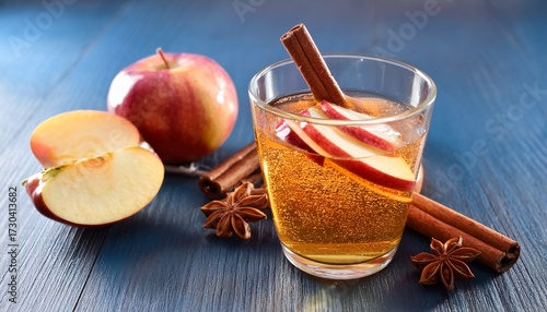 sparkling apple beverage served with cinnamon sticks and fresh fruit