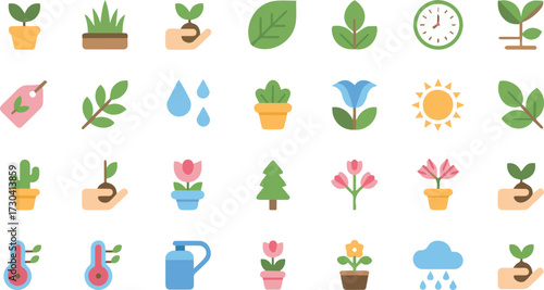 Vector art of collection of plant and gardening icons