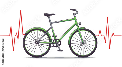 Cycling for a Healthy Heart Bicycle with Heartbeat Line, Fitness and Wellness Concept