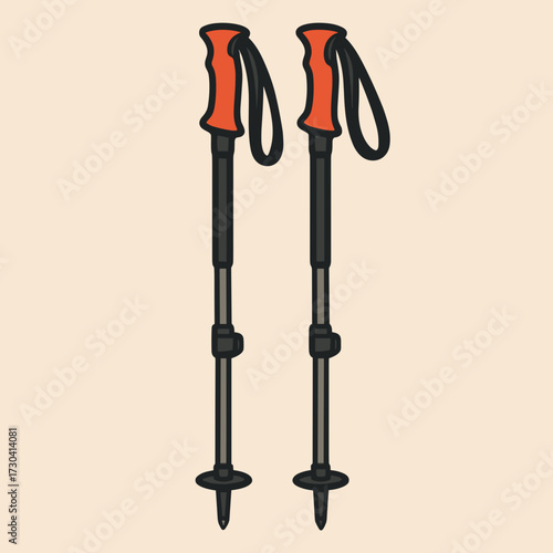 Hiking trekking poles with ergonomic grips on a light background