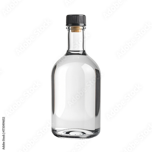 Wallpaper Mural Elegant Clear Glass Bottle with Cork and Black Stopper Filled with Transparent Liquid, Isolated on Black Background Torontodigital.ca