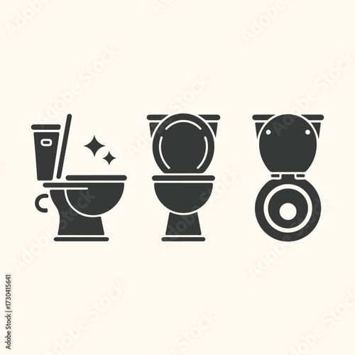 Vector art of a simple, minimalist black silhouette icon of a grocery bag overflowing with fresh produce, a carton of milk, and a baguette, representing healthy eating and shopping