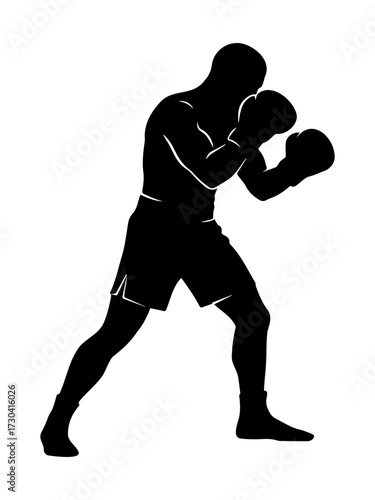 Silhouette of a boxer in a defensive stance, combat sports fighter vector