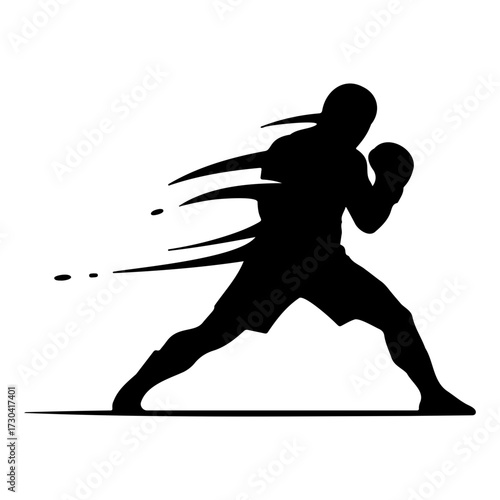 Dynamic boxer silhouette with motion effect, combat sports vector logo