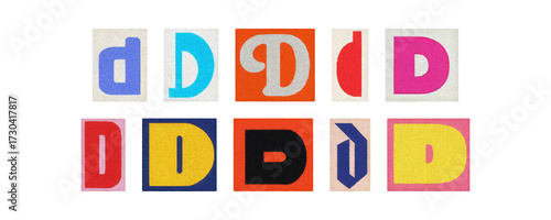 Vintage and modern letter D tiles, magazine collage, transparent PNG
