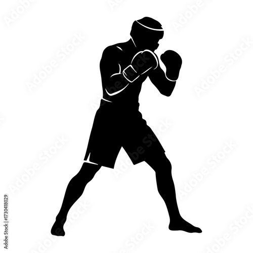 Boxer with headgear silhouette, vector icon for amateur boxing and training