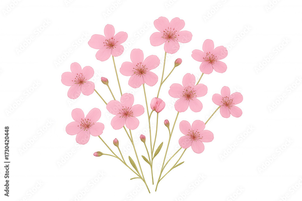 Obraz premium Pink cherry blossom flowers blooming on delicate stems, symbolizing spring, beauty, and renewal on transparent background