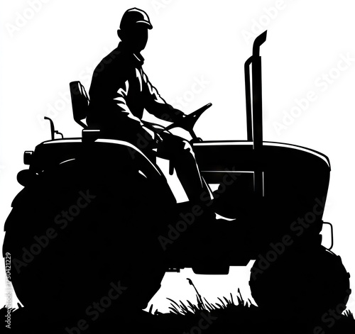 Farmer driving tractor silhouette illustration for agriculture and farming