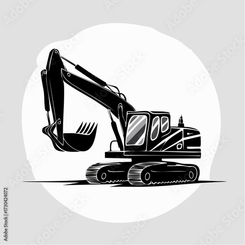 Illustration of a heavy-duty excavator, a construction machine with tracks and a powerful digging arm, ready for industrial work