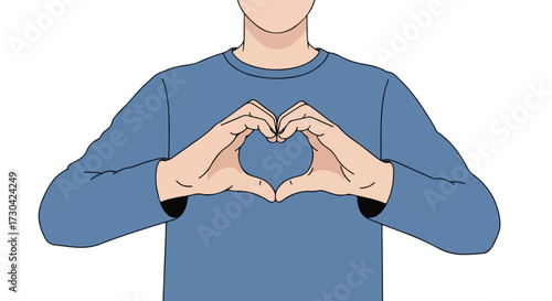 Illustration showcasing affection through heart-shaped hand gesture and serene blue tones evoking heartfelt feelings and emotional connection
