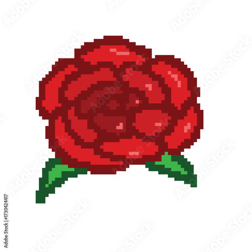 pixel art representation of a red rose. often reminiscent of retro video games, is frequently used for various digital and physical products. 