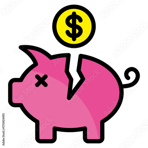 Broken Piggy Bank  Icon Element For Design