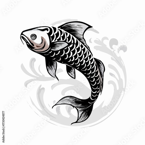 Graceful Koi Fish Illustration A Symbol of Perseverance and Good Fortune