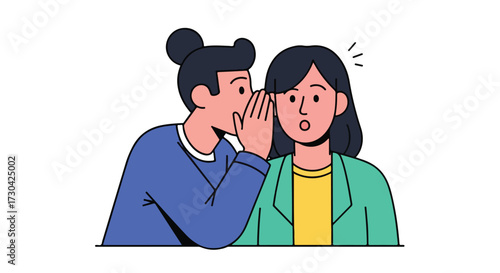 Whispered Secrets: A Drawn Illustration of Intrigue and Confidential Information Sharing Between Two People with Expressive Emotions