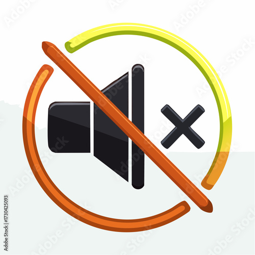 A conceptual graphic illustrating a speaker icon with a diagonal line and an 'X' mark, universally signifying muted audio, sound off, or silent mode for digital interfaces