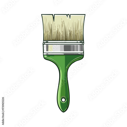 Artist Paint Brush with Green Handle and Bristles for Painting and Decorating