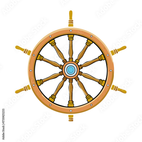 Nautical wooden ship steering wheel helm maritime symbol isolated vector illustration design