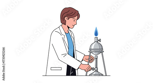 Female lab technician skillfully adjusts a Bunsen burner flame during a scientific experiment meticulous control for optimal outcomes within the