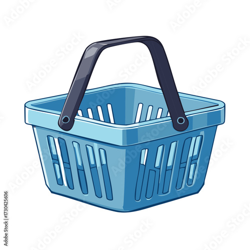Blue shopping basket illustration for grocery stores retail and market purchases
