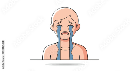 Cartoon illustration showcasing a crying person feeling intense sadness and despair due to overwhelming grief with streaming tears and visible