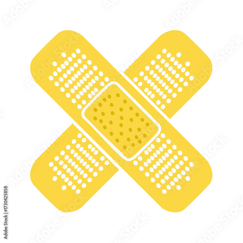 Crossed yellow adhesive bandages vector illustration for medical first aid and healing
