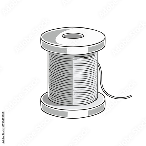 Illustrative spool of gray sewing thread with visible end detail for crafts and design projects