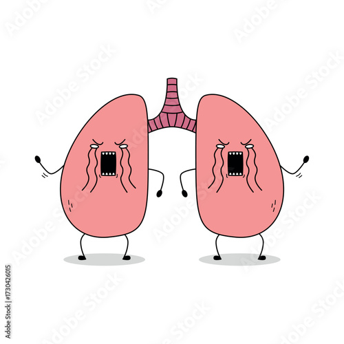 Cute lung cartoon character crying doodle