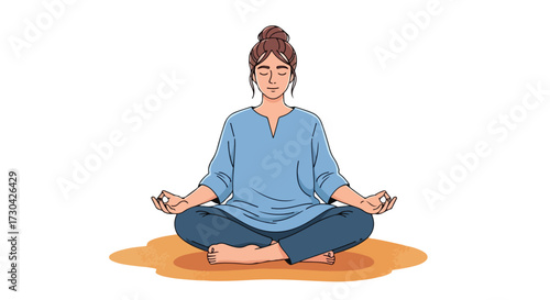 Young woman practices meditation for a balanced lifestyle, finding serenity and mindfulness through a peaceful and calming yoga session on a light