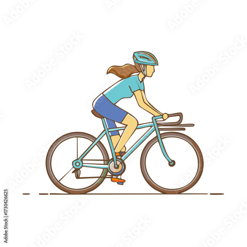 Woman Cycling Road Bicycle Wearing Helmet Enjoying Outdoor Exercise Sport Fitness Activity
