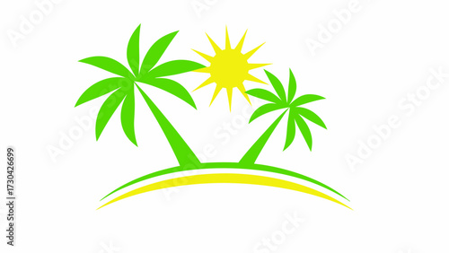 Tropical island getaway design featuring vibrant palm trees and a bright sun, perfect for travel and vacation themes, originally created as vector art