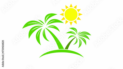 Tropical getaway logo with vibrant palm trees under the bright sun, perfect for travel agency branding and summertime promotions, originally a scalable graphic