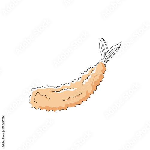 Isolated illustration of tempura fried shrimp, Japanese cuisine food concept.