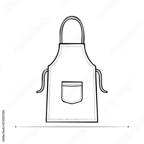 Line art illustration of blank apron with pocket for craft or cooking projects