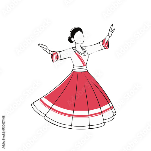 Woman in Traditional Dress Performing Folk Dance, Cultural Expression, Red Skirt