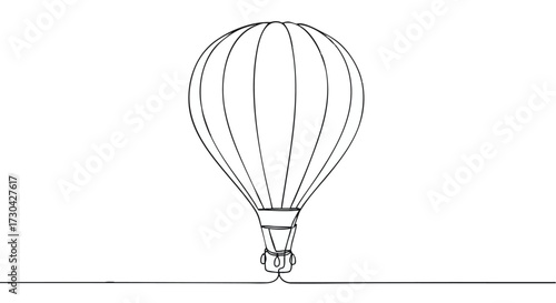 A simple line drawing of a hot air balloon floating above a horizon line, symbolizing adventure and travel