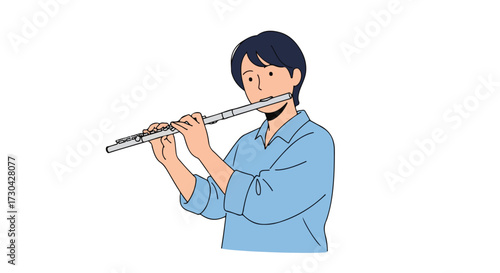 Captivating illustration of a focused musician playing the flute with grace and precision in a musical performance setting portraying skill and