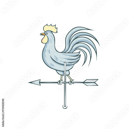 Weather vane featuring a rooster and arrow indicating wind direction, navigational tool