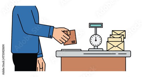 Dispatching a Package: Depiction of Postal Service Operations and Mailing Process for Package Delivery and Letter Handling at the Post Office
