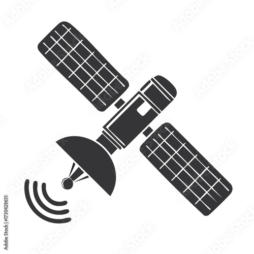Space satellite icon broadcasting a wireless signal with solar panels vector illustration