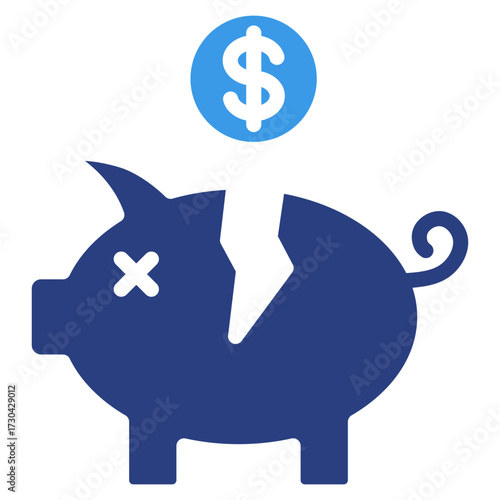 Broken Piggy Bank  Icon Element For Design