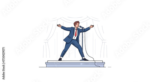 Captivating rendition: A confident vocalist performs on stage with passion and excitement, a charismatic performance under the spotlight within a