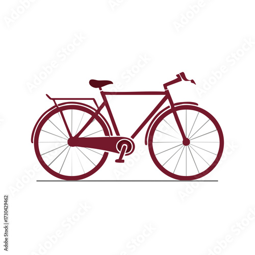 Classic Burgundy Bicycle Silhouette with Luggage Rack, Minimalist Design