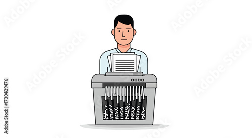 Office worker shredding documents with a modern shredder, illustrating data destruction and information security compliance at work