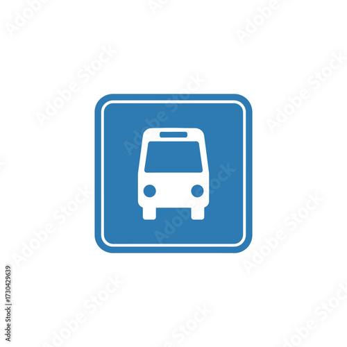 Blue bus stop sign indicating public transportation access point for passengers in urban environment, providing direction and information to commuters.