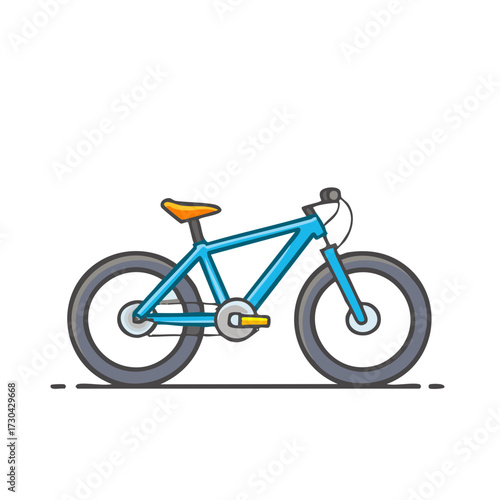 Blue bicycle vector illustration. Graphic design of modern mountain bike with saddle and wheels.