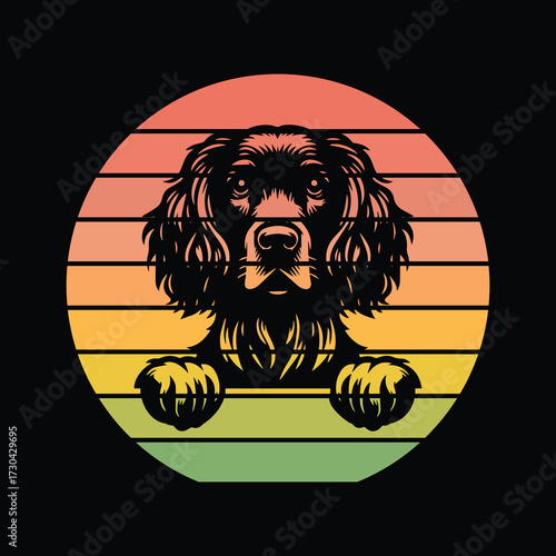 English Setter Dog Peeking Sunset Vintage Retro Dog Lover