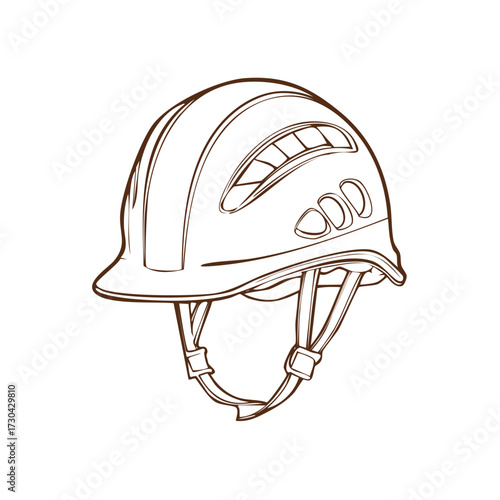 Climbing protective helmet sketch style. Safety headwear for extreme sports outline vector illustration