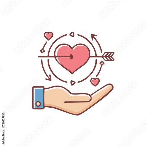 Hand Offering a Heart with an Arrow Symbol of Love and Care Icon